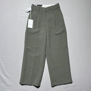 NWT Aritzia The Effortless Pant Crepette Women 00 Olive Green High Rise Wide Leg